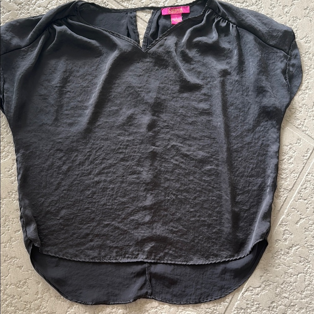 Catherine Malandrino Asymmetrical Gray Dolman Sleeve Top Satin
